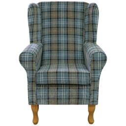Blue Tartan Wingback Armchair Handmade Fireside Accent Chair - thumbnail 2