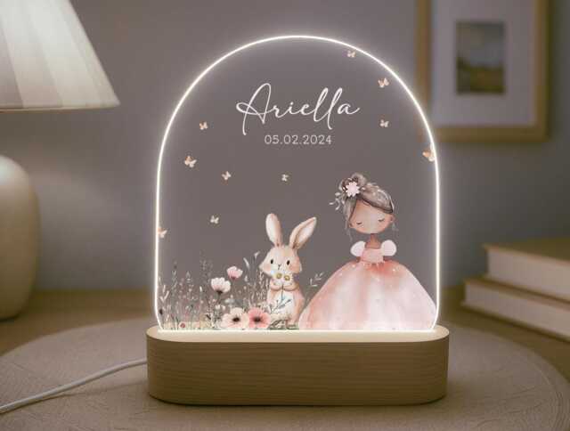 Personalised Children's Princess Night Light - Led Lamp Nursery Decor Baby Girl Gift For New Name Sign Bedroom - image 1
