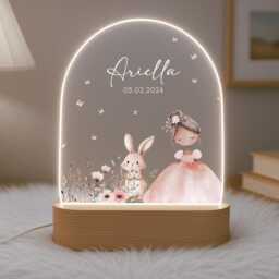 Personalised Children's Princess Night Light - Led Lamp Nursery Decor Baby Girl Gift For New Name Sign Bedroom - thumbnail 2