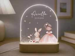 Personalised Children's Princess Night Light - Led Lamp Nursery Decor Baby Girl Gift For New Name Sign Bedroom - thumbnail 1