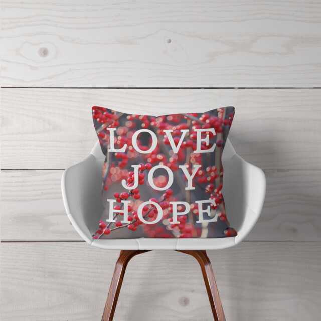 Love Joy Hope Pillow Or Cover, Christmas Home Decoration, Red Silver Black Pillow, Hawthorn Country Living, Holiday Decor - image 1