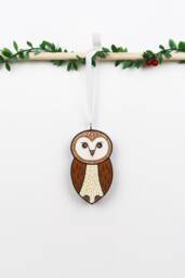 Handmade Barn Owl Christmas Ornament Painted Wood Holiday Decor