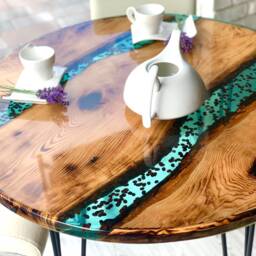 Custom Made Round, Turquoise, Unique Dining Table With Real Coffee Beans - thumbnail 4