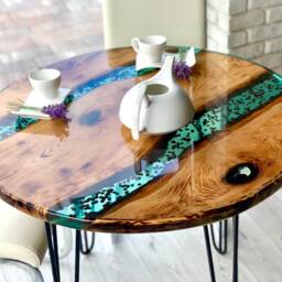 Custom Made Round, Turquoise, Unique Dining Table With Real Coffee Beans - thumbnail 3