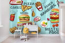 Cartoon Fast Food Wallpaper Mural, Peel & Stick, Removable Wall Decal - thumbnail 1