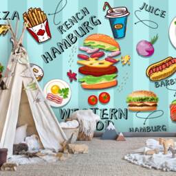 Cartoon Fast Food Wallpaper Mural, Peel & Stick, Removable Wall Decal - thumbnail 2