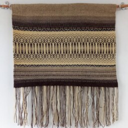Woven Wool Wall Hanging Rustic Cabin Decor, Brown & White Art - thumbnail 2