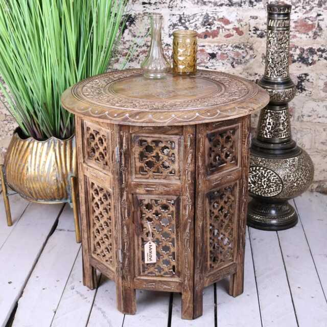 Damodar Large Side Table With Hand Carved Detail - image 1