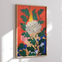 White Flower in Flames Painting, Abstract Art Poster Inspired By Henri Matisse - thumbnail 3