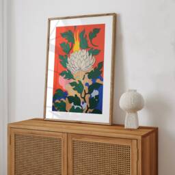 White Flower in Flames Painting, Abstract Art Poster Inspired By Henri Matisse - thumbnail 2