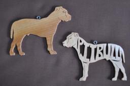 Pair Of Pitbull Pit Bull Terrier Dog Wooden Decoration Ornament Wood Cut Out - thumbnail 1