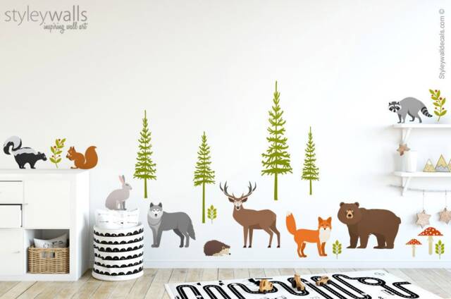 Forest Animals Wall Decal, Realistic Woodland Decal Sticker, Owl Fox Nursery Decor Sticker