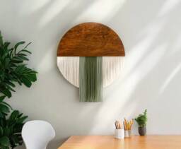 Boho Macrame Art, Home Decor, Handmade Macrame, Living Room Wall Hanging, Round Fiber Yarn Art V60 - thumbnail 1