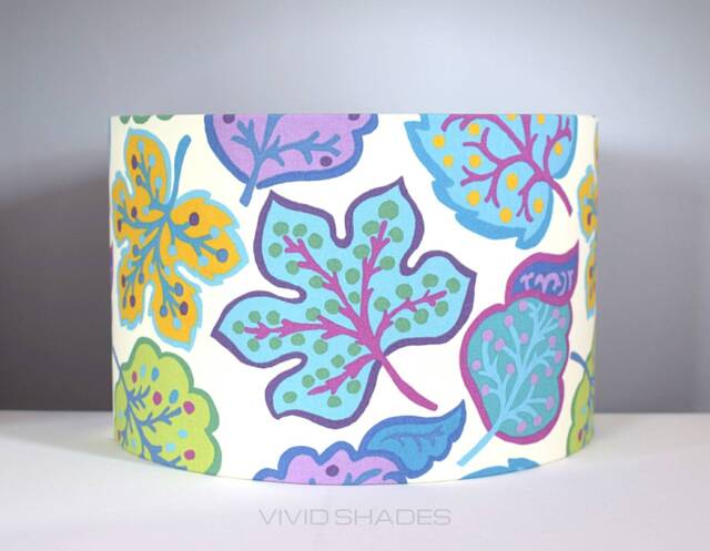 Leaf Pattern Lampshade, 30cm Or 40cm Handmade By Vivid Shades, Printed in The Uk, Retro Abstract Botanical Tropical Standard Lamp Shade - image 1