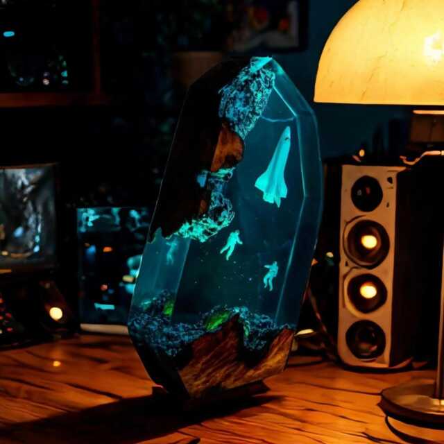 Premium Astronaut & Rocket Resin Lamp - Handmade Outer Space Led Night Light - Cosmic Decor For Kids & Adults Galaxy Launch Gift - image 1