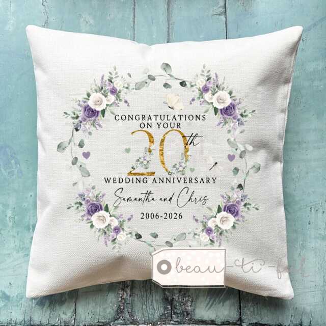 Personalised Wedding Anniversary Cushion, Gift 20 20Th Anniversary Cushion, Add Any Years Silver Golden Ruby China - image 1