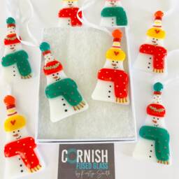 Fused Glass Snowman Decoration - Christmas Decoration, Snowman Cornish - thumbnail 3