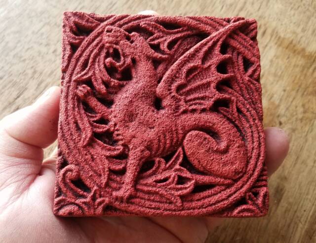 The Red Dragon Tile - Victorian Gothic Stone Carving Cast Stone Sculpture - image 1
