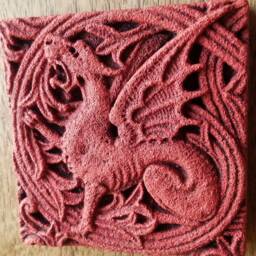 The Red Dragon Tile - Victorian Gothic Stone Carving Cast Stone Sculpture - thumbnail 2
