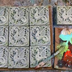 The Red Dragon Tile - Victorian Gothic Stone Carving Cast Stone Sculpture - thumbnail 4