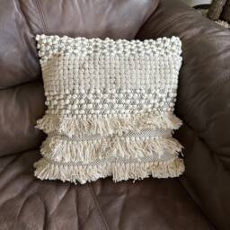 Maxlume ~ 16x16 Beige Boho Cushion, Woven Wool Cover, Plait Detail, Braided Pillow, Comes Filled - thumbnail 2