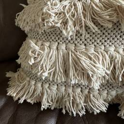 Maxlume ~ 16x16 Beige Boho Cushion, Woven Wool Cover, Plait Detail, Braided Pillow, Comes Filled - thumbnail 3