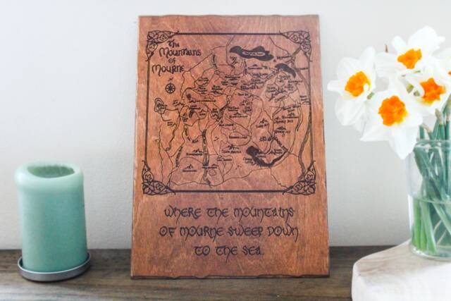 Fantasy Style Wooden Map Of Mourne Mountains Poster Northern Ireland Wood Burning Pyrography Rustic Gift Handmade Home Decor Irish - image 1