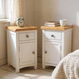 Handmade Solid Wood Bedside Tables Snow White Oak Top, Fully Assembled - thumbnail 1