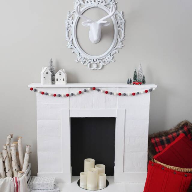 Felt Ball Christmas Garland Red, Gray, White Holiday Decor - image 1