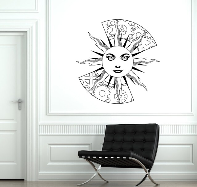 Wall Decal Sun Space Wheel Gear Ornament Tribal Mural Vinyl - image 1