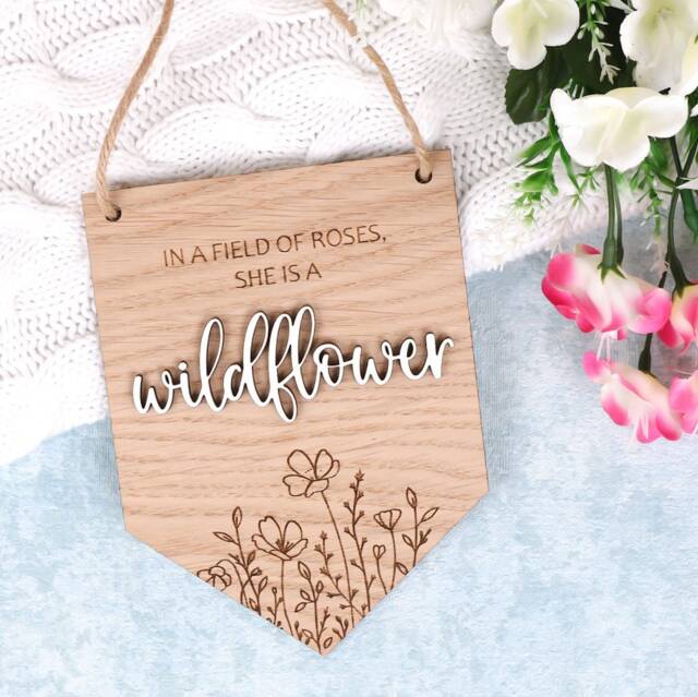 Wildflower Wooden Sign - Nursery Wall Decor, Personalised Baby Gift, Door Hanging - image 1