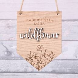 Wildflower Wooden Sign - Nursery Wall Decor, Personalised Baby Gift, Door Hanging - thumbnail 2