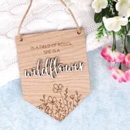 Wildflower Wooden Sign - Nursery Wall Decor, Personalised Baby Gift, Door Hanging - thumbnail 1