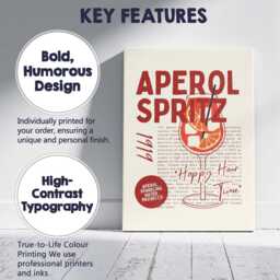 Modern Aperol Spritz Cocktail Typography Kitchen Poster Canvas Wall Art Print Decor Picture Ready To Hang - thumbnail 2