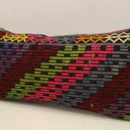 Vintage Turkish Kilim Pillow Cover, Wool Lumbar Cushion - 12x24 In - thumbnail 3