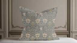 William Morris Honeysuckle Steel Cushion, Handmade Pillow, Decorative Scatter Arts & Crafts Sofa Cushion - thumbnail 1