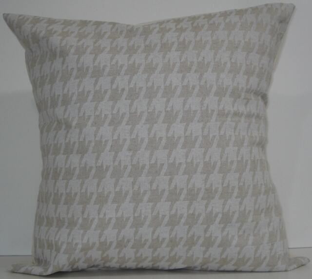 New 18x18 Inch Designer Handmade Pillow Cases in Large Scale White & Natural Houndstooth
