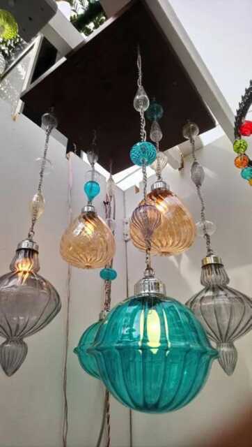 Modern Chandelier Lighting Handmade Blown Contemporary Pyrex Wood , Light Hanging , Home & Living - image 1