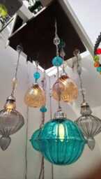 Modern Chandelier Lighting Handmade Blown Contemporary Pyrex Wood , Light Hanging , Home & Living - thumbnail 1