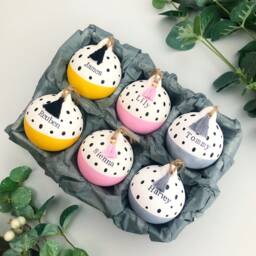 Hand Painted Personalised Dalmatian Ceramic Bauble, Name Spotty Bright Christmas