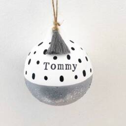 Hand Painted Personalised Dalmatian Ceramic Bauble, Name Spotty Bright Christmas - thumbnail 2
