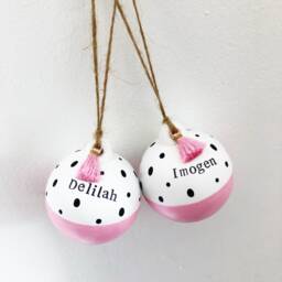 Hand Painted Personalised Dalmatian Ceramic Bauble, Name Spotty Bright Christmas - thumbnail 4