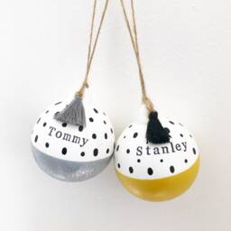 Hand Painted Personalised Dalmatian Ceramic Bauble, Name Spotty Bright Christmas - thumbnail 3