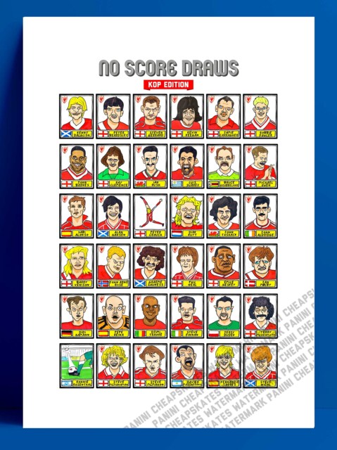 Liverpool Vol 4 - No Score Draws Kop Edition A3 Print Of 36 Wonky Hand-Drawn Panini-style Doodles Various Lfc Reds Legends - image 1