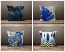 Blue Floral Cushion Cover-Flower Decorative Pillow Case-Living Room Case-Modern Cover-Gift For Her Cushion-Handmade Material - thumbnail 1