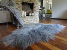 Sheepskin Icelandic Grey Rug Genuine Natural Sheepskin Gray Rugs Carpet Shag Thro - thumbnail 1