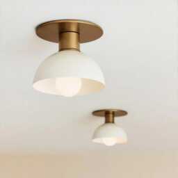 Modern Brass Flush Mount Light Creamy White Shade Kitchen Fixture - thumbnail 2