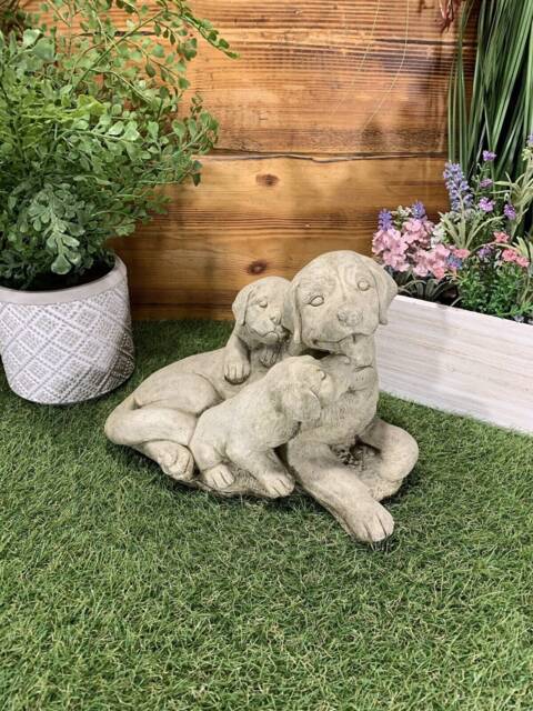 Stone Garden Labrador Dog Family Statue Ornament - image 1