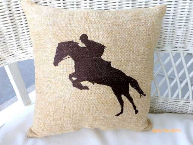 Embroidered Equestrian Pillow Cover, Dark Brown Rider & Horse - image 1