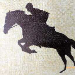 Embroidered Equestrian Pillow Cover, Dark Brown Rider & Horse - thumbnail 3